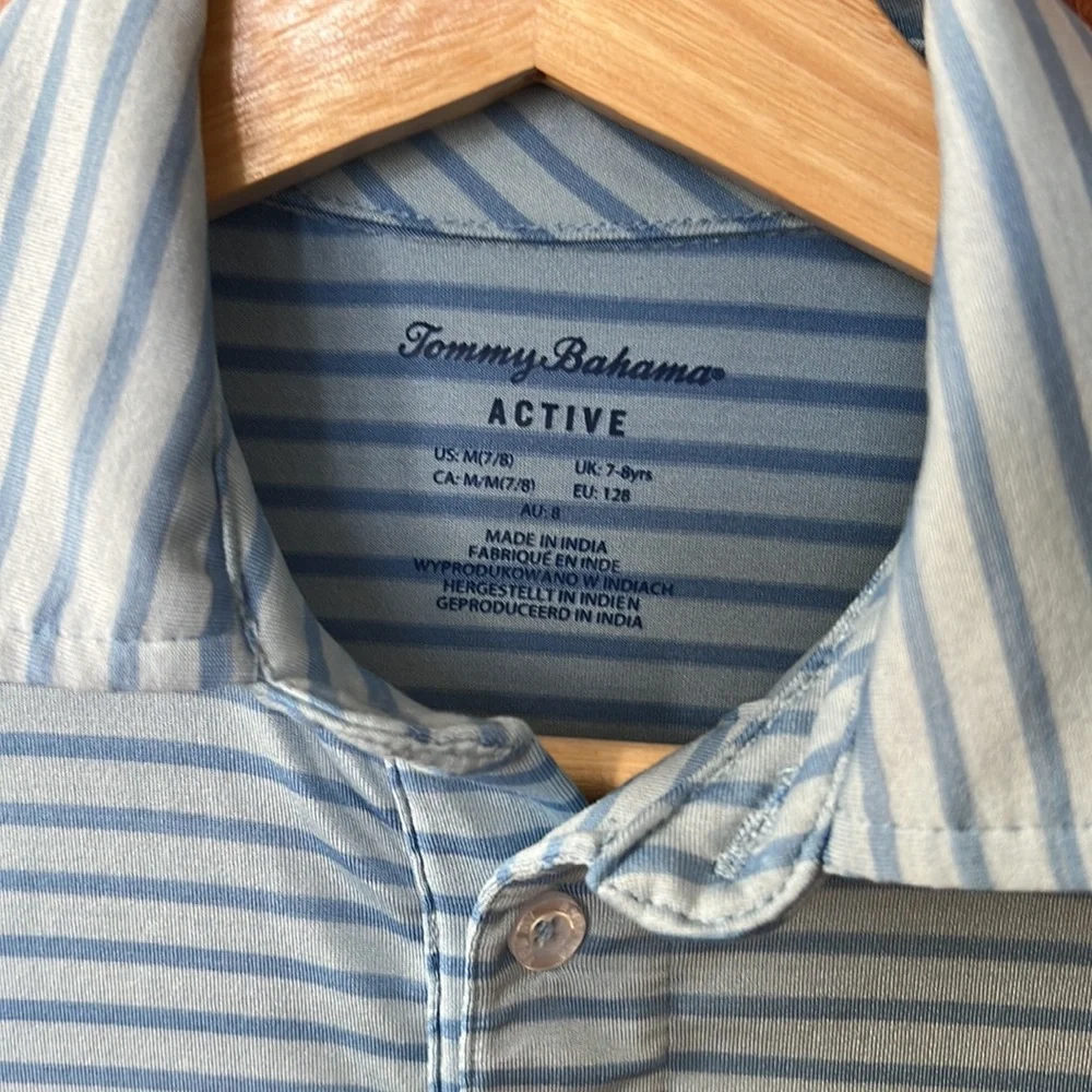 Light blue striped Tommy Bahama active polo